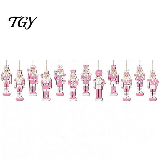Decorative Wood Pendants for Festive Scenes Pink Wooden Nutcracker Hanging Ornaments Christmas Tree Decorations, Soldier Girl Bedroom Home Xmas Party