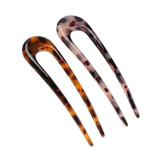 Creative U-Shaped Acetate Hairpins, Hair Sticks for Updos, Hair Accessories for Parties and Daily Wear, 2 Pieces