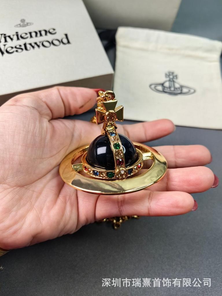 Vysoká verze Královna matka Západu nadměrná 30MM obří koule trojrozměrný planetární náhrdelník Saturn vysoce kvalitní klasický svetr řetízek dámský