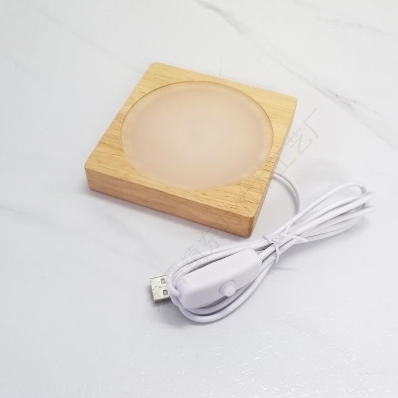 Wooden LED Acrylic Night Light Base - DIY Round Luminous Stand