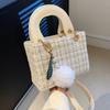 Retro Checkered Single Shoulder Crossbody Bag Korean Tweed Yangqi Bag Car Stitching Lattice Small Square Bag