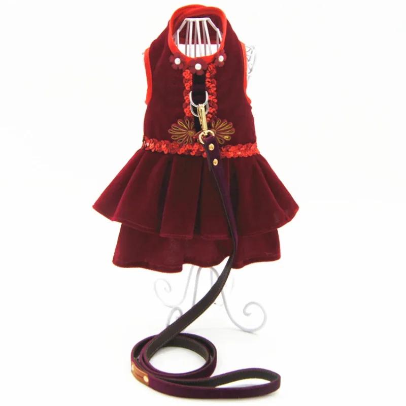 

Winter Dog Dress Harness Clothing Dog Lead Leash Yorkshire Pomeranian Poodle Bichon Schnauzer Pug French Bulldog Clothes Outfit S красный