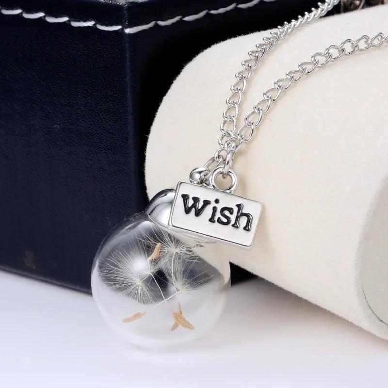 Natural Dandelion Glass Bottle Home Decoration Long Strip Leather Long Chain Pendant