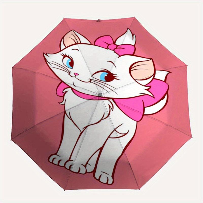 1pc Adorable Aristocats Marie Cat Pink Bow Automatic Open/CloseUmbrella-CuteUmbrella with Cute Design, Portable 3-Fold Compact Umbrella for