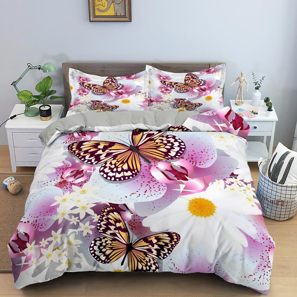 Colorful Butterfly King Queen Duvet Cover Flying Animals Bedding Set Women Flowers Comforter Cover 2/3pcs Polyester Quilt Cover