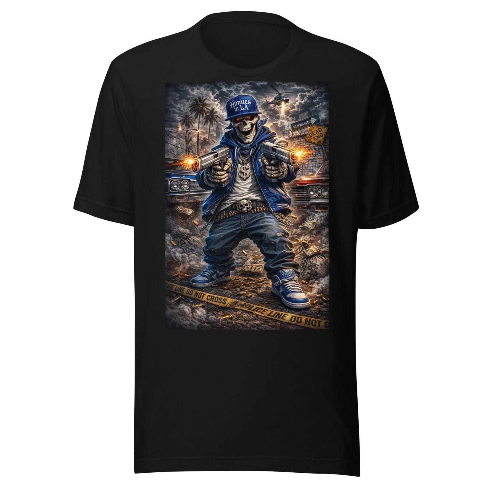 Homies in LA — Calavera Urbana Estilo Street Fantasy Arte Chicano Unisex t-shirt S