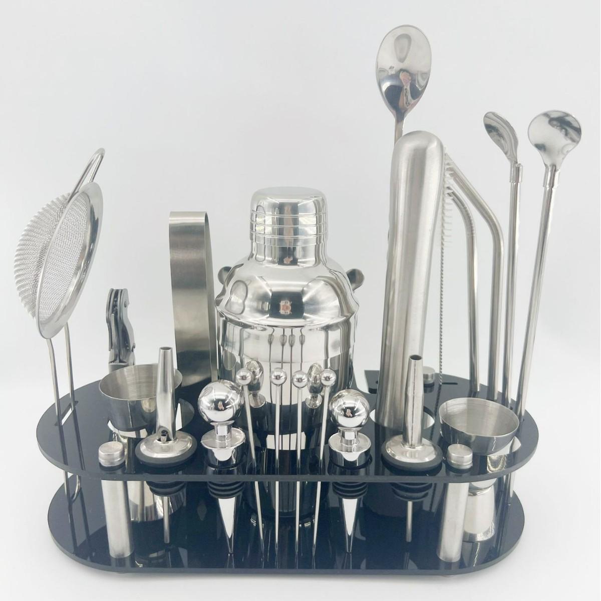 23-Piece Cocktail Shaker Bartending Set with Oval Acrylic Stand