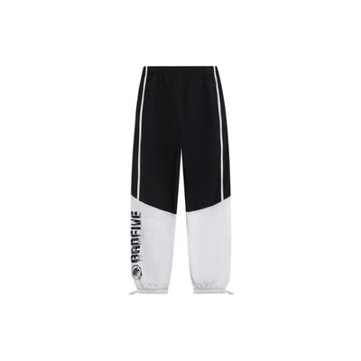 Li Ning Bad Five Color Block Letter Stripe Print Drawstring Cuffed Knit Sports Pants Men Bottoms Black AYKS579-5