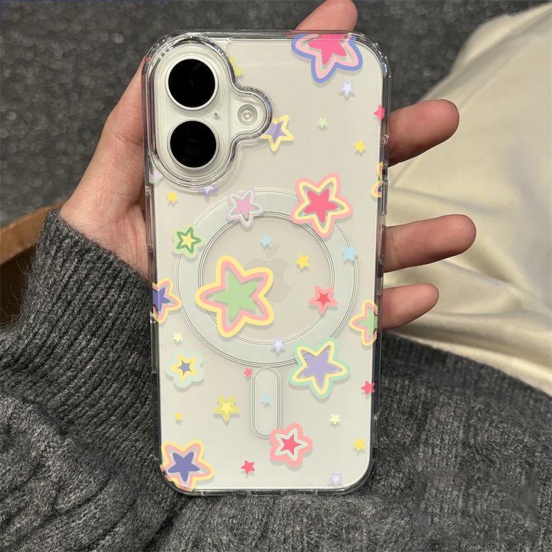 Colorful Stars Cartoon Acrylic Phone Case for Apple 11, 12, 13 Pro, 14, 15, 16, 17 Pro Max