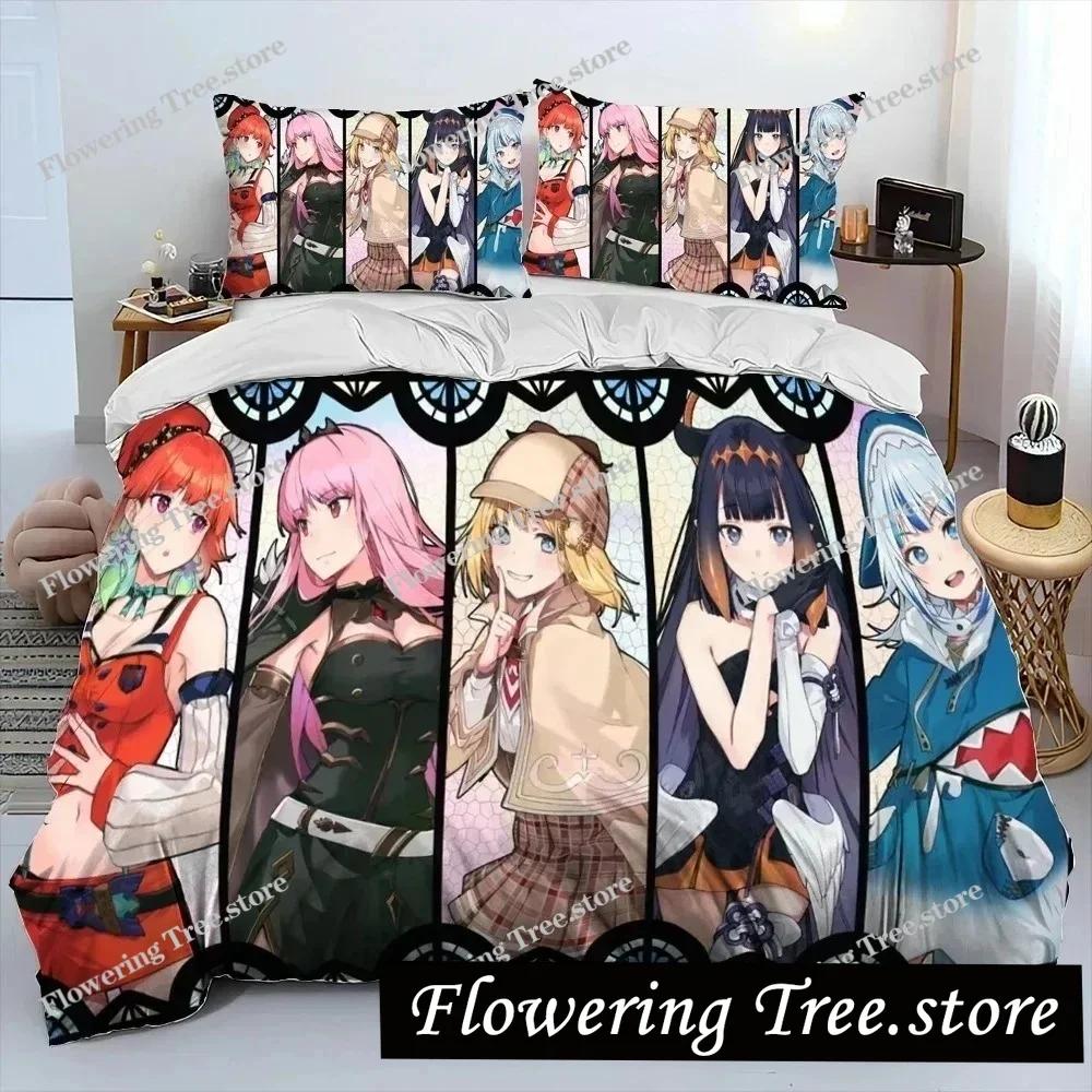Cute Gawr Gura Hololive Anime Shark Comforter Bedding Set,Duvet Cover Bed Set Quilt Cover Pillowcase,king Queen Size Bedding New