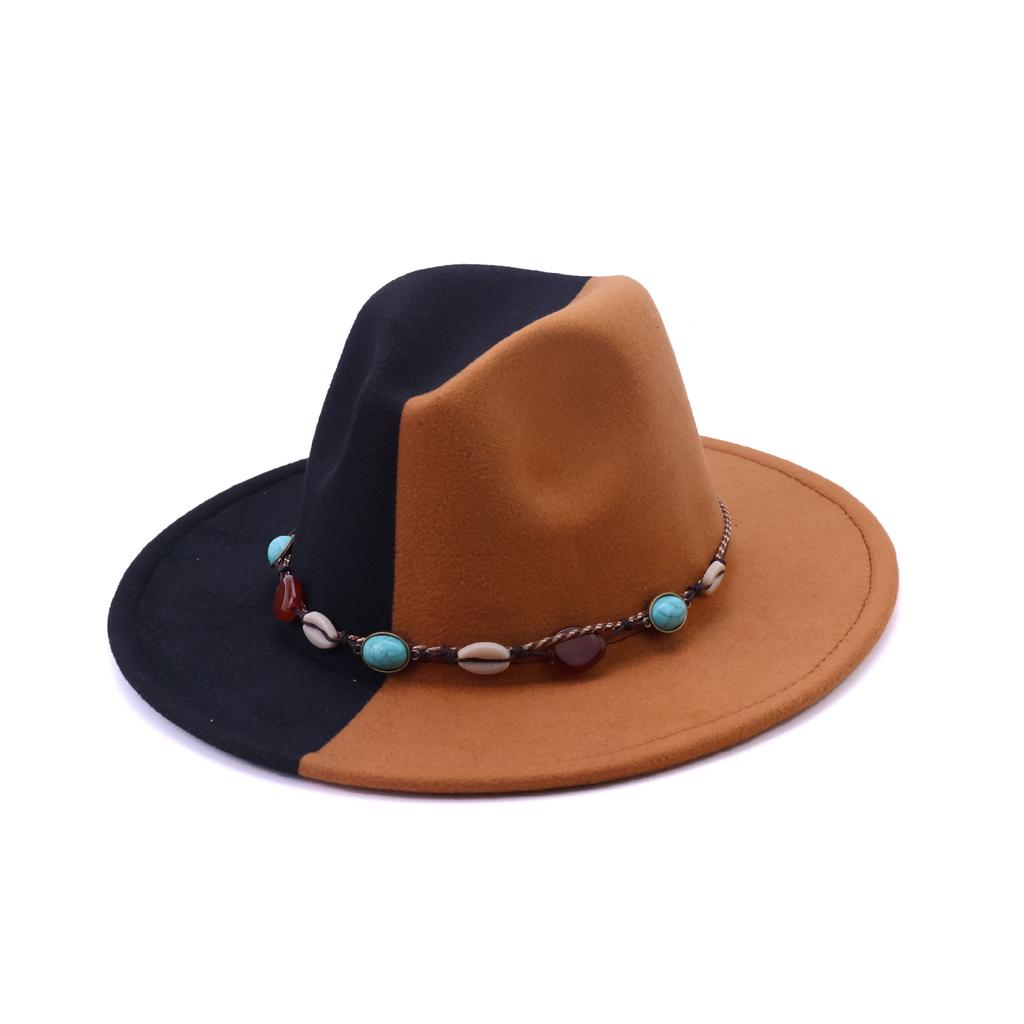 European and American Woolen Denim Jazz Felt Hat Turquoise Decorative Crimped Top Hat Tibetan Sunshade Sunscreen Hat