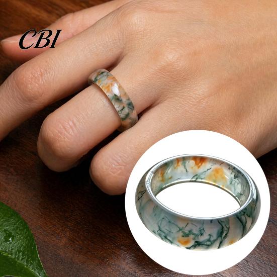 Hypoallergener Fingerring Falscher Natürlicher Moosachat Ring, Falscher Edelstein Statement Heilende Naturinspirierte Schmuckstein für Männer Frauen Band