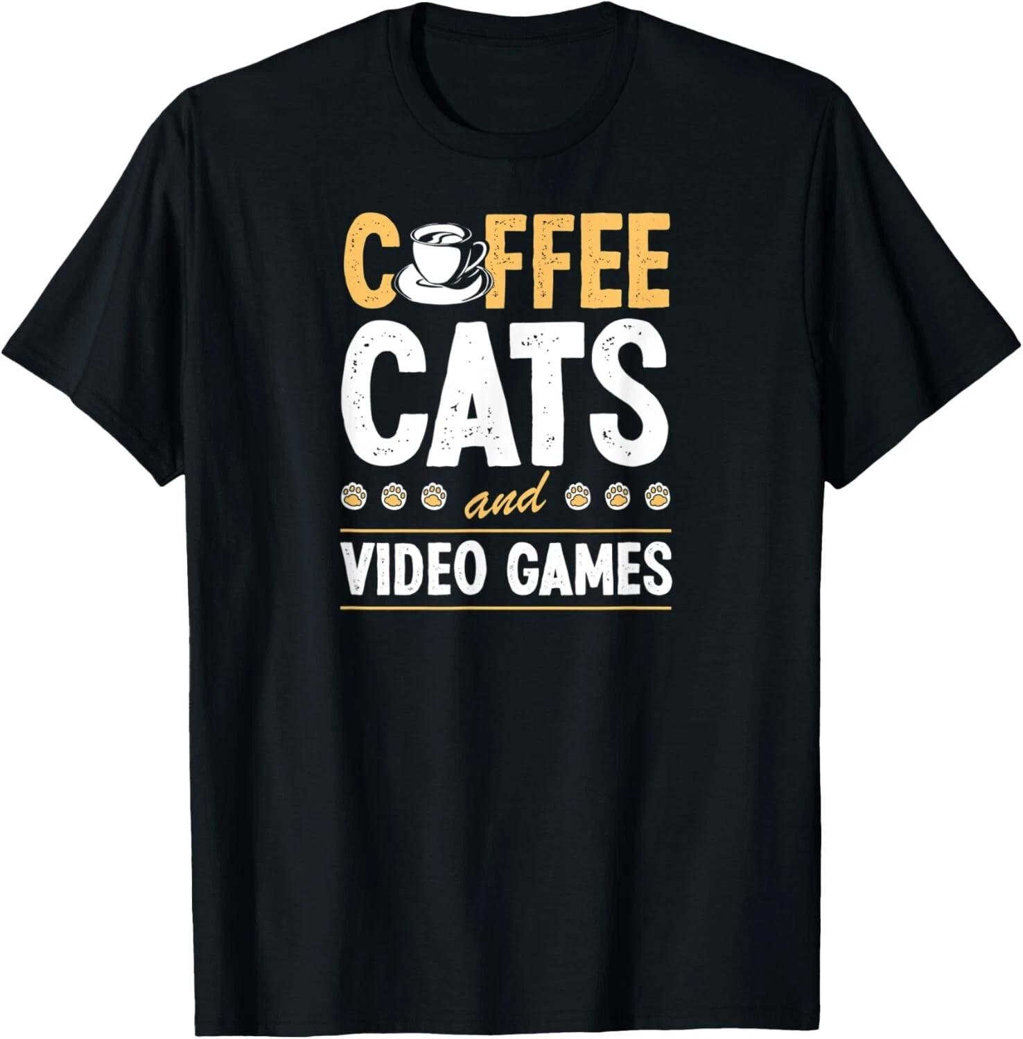 Funny Coffee Cats And Video Games Funny Gamer Tee Gift Unisex T-Shirt 3XL