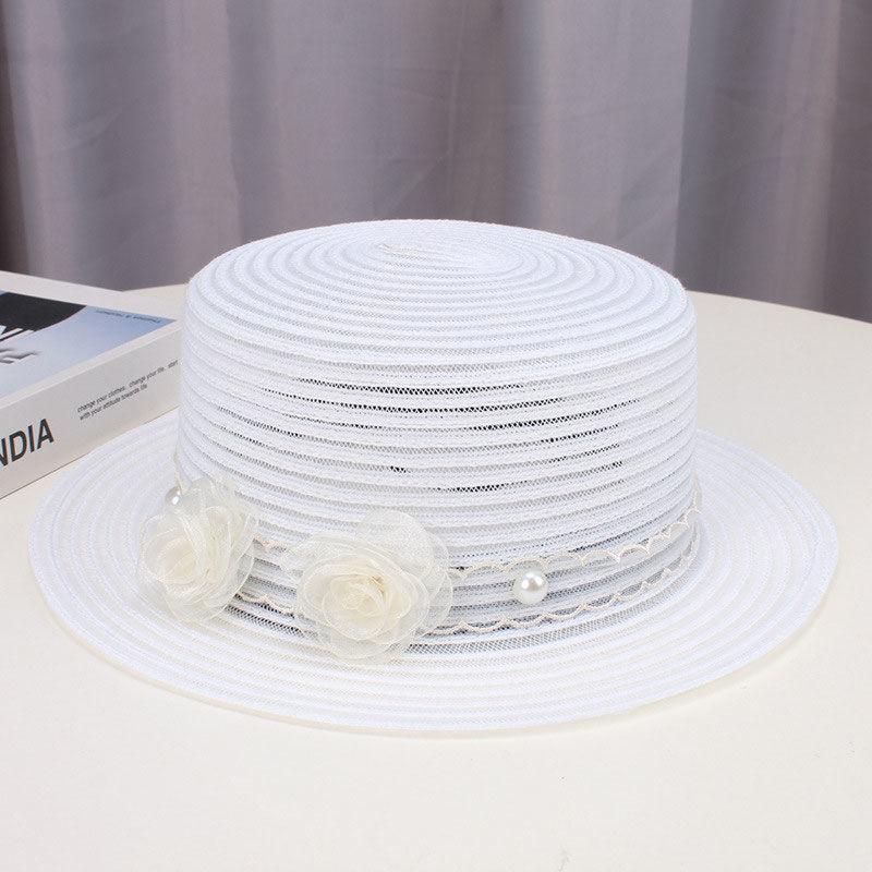 Transparent Straw Hat for Women Summer Beach Shade and Sun Protection Sun Hat Fashionable Temperament Floral Flat Top Hat