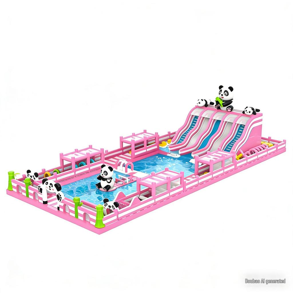 Children's Outdoor Inflatable Water Park: Panda Slide, Trampoline, Castle & Pool