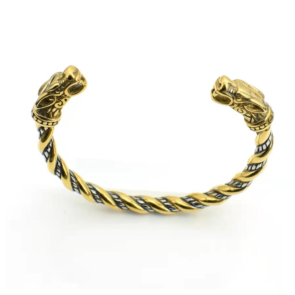 Viking Dragon Head Open Cuff Bracelet For Men Retro Norse Style Jewelry