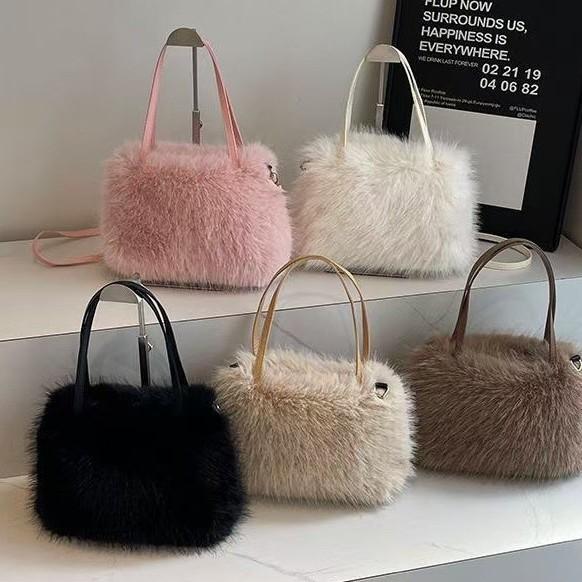 Autumn and Winter New Plush Handbag, Korean Version of Versatile One-shoulder Messenger Tote Square Bag, High-end Fashion Women's Bag