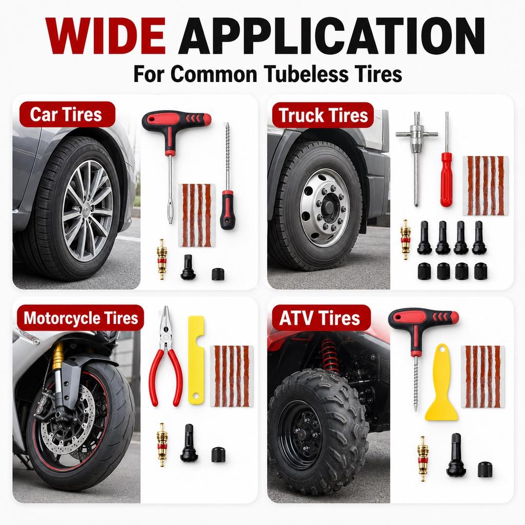 132Pcs Car Motorcycle Tire Repair Kit Puncture Plug Tools Tyre Puncture Emergency for Tire Strips Stirring Glue Repair Tool Kit Tire Chucks 1