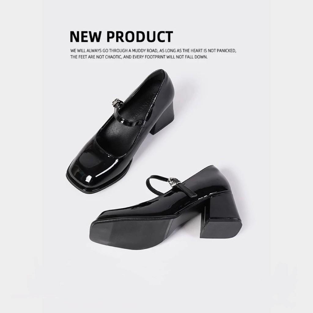 

Удобные женские туфли-лодочки с квадратным носком, новая модель 2025 года, на толстом каблуке, с ремешком Мэри Джейн, туфли для работы 40