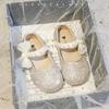 Girls Shiny Princess Shoes Little Kids Mary Jane Shoes for Party Wedding Fashion Children Sweet Pearls Shoes with Bow-knot