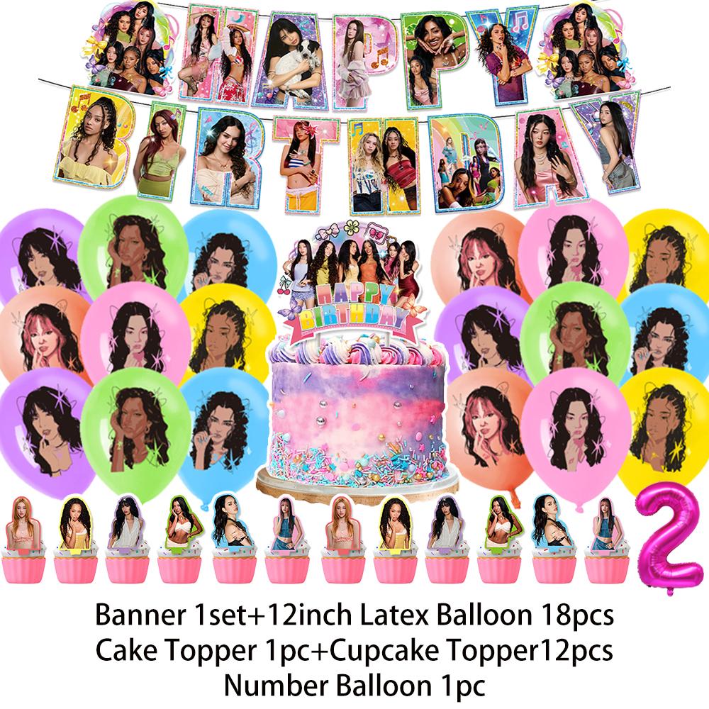 K-Katseyes Theme Birthday Party Decorations Background Kpop Girl Party Favor Fans Balloon Set Cake Topper Backdrop Gift Supplies