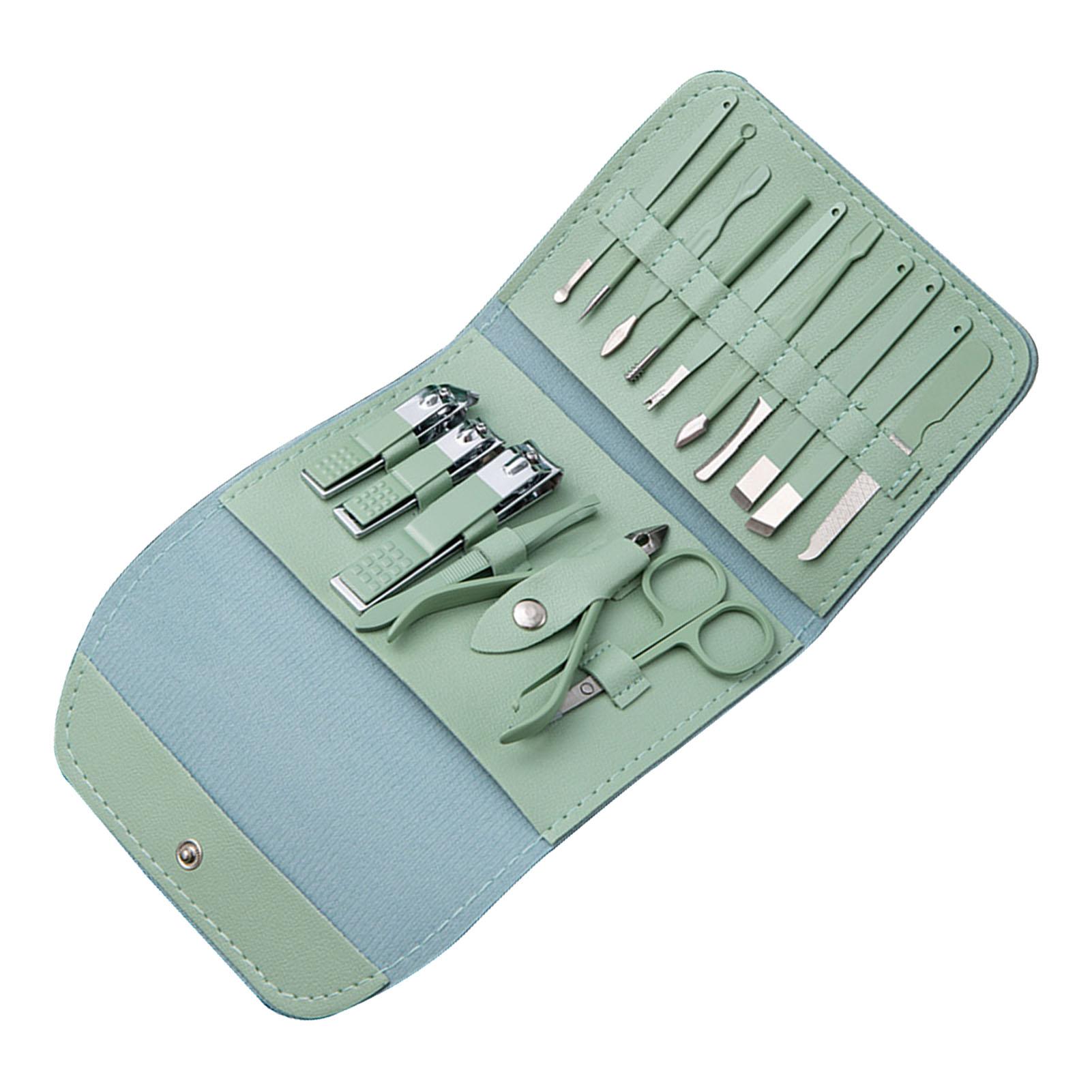 

16 шт., набор кусачек для ногтей, щипцы для мертвой кожи, вилка, совок для ушей, маникюрные инструменты с сумкой для хранения