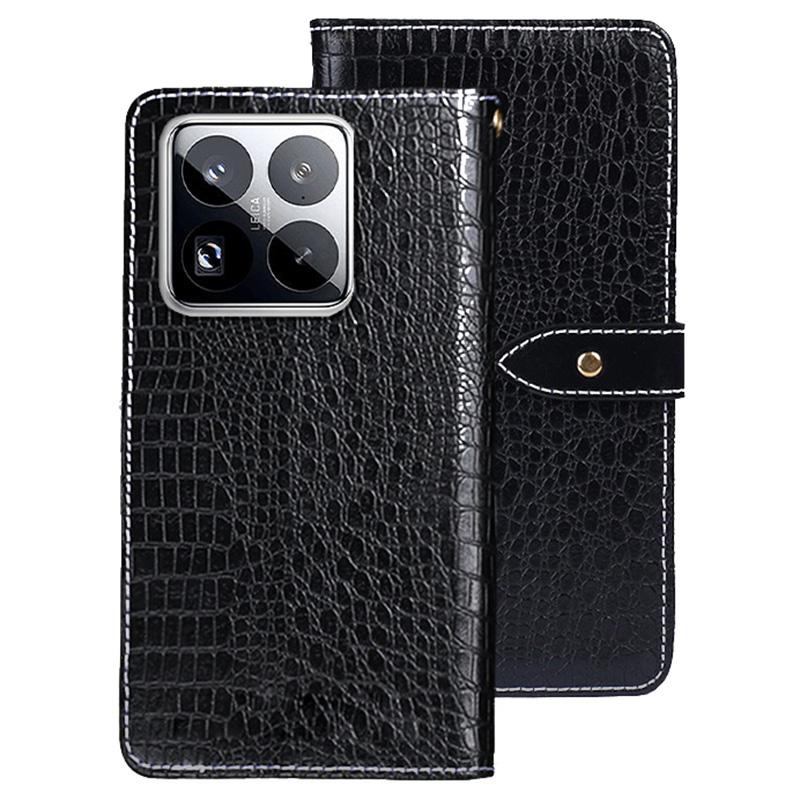

IDEWEI For Xiaomi 15 Pro Case Crocodile Texture PU Leather Flip Phone Cover Black