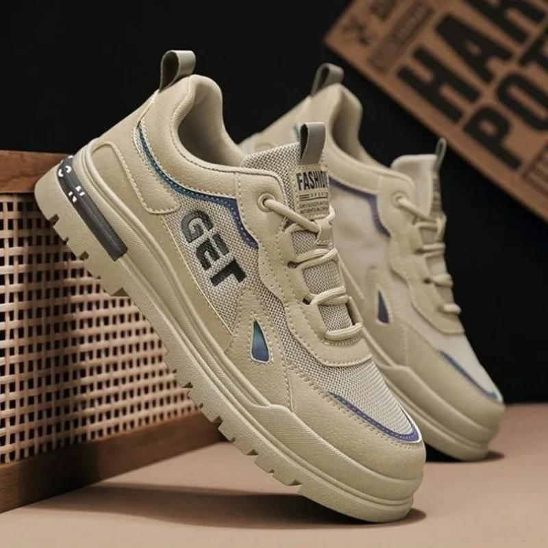 

Летняя мужская обувь, дышащие повседневные кроссовки 2024 года, модная обувь для скейтбординга на шнуровке, вулканизированная обувь, теннисные туфли для мужчин 44 хаки
