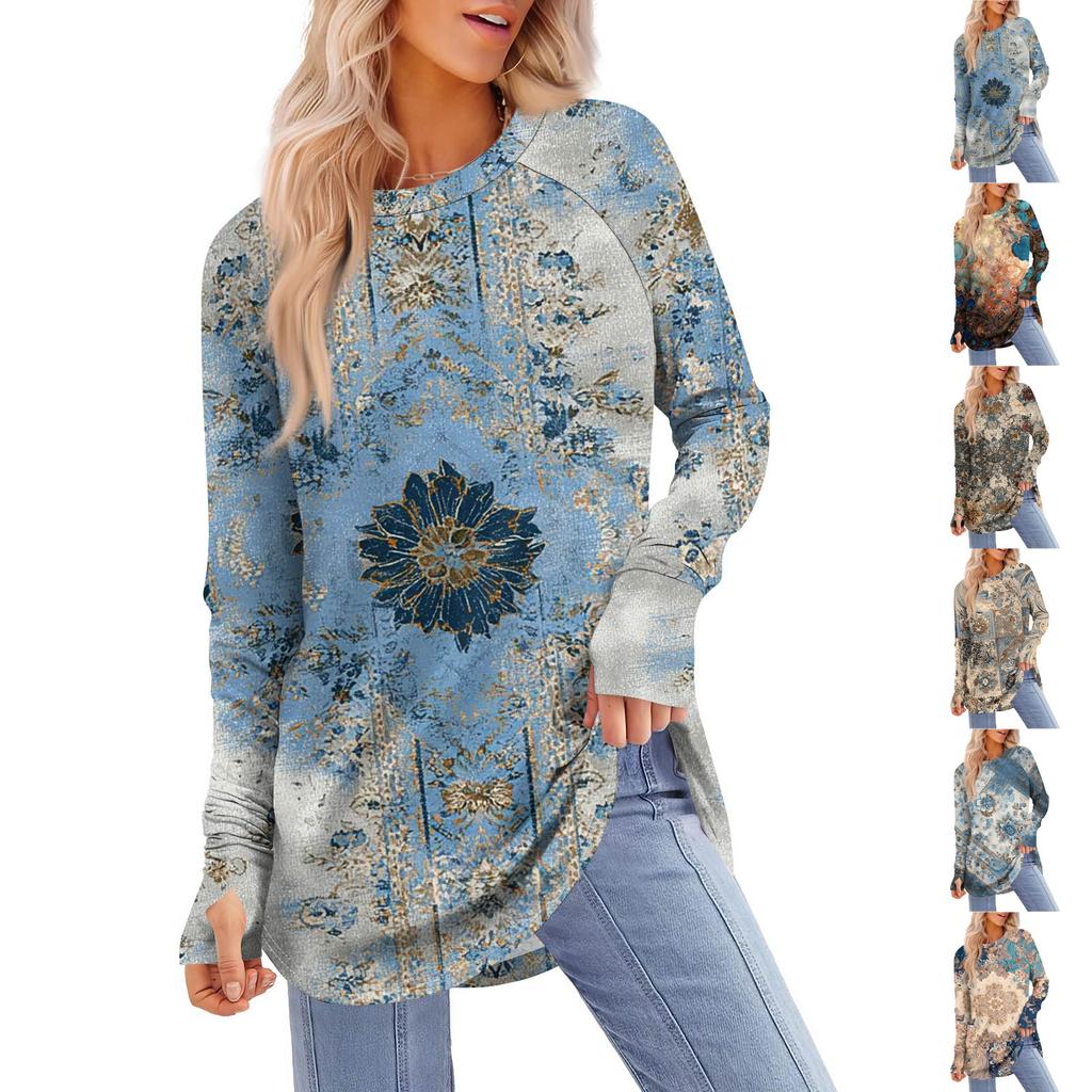 Dame Oversized Genser Grafisk Genser Langermet Drop Shoulder Rund Hals Topper Vintage Klær