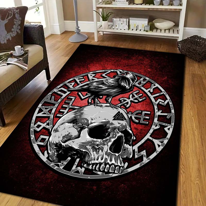 Viking Norse Rune Symbol Print Area Rug Non‑Slip Soft Floor Carpet Bedroom Living Room Present Indoor Home Lounge Bedding Decor