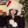 Yousheng Plush Hat Bowknot Decor Thermal Warm Winter Hat Plush Fabric Adjustable Fit Cat Hat Cold Weather Headwear