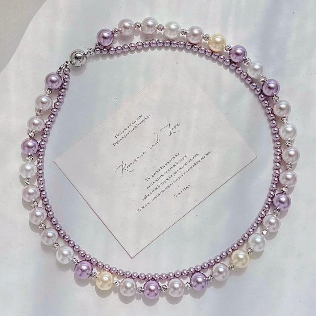 New Chinese-style retro Melard high-gloss mixed-color double-layer pearl necklace, a high-end sweater chain and clavicle chain for women