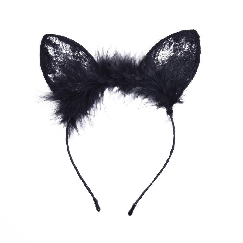 

Feather Lace Cat Ears Headband - Christmas & Party Accessory чёрный