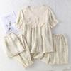 Three-piece Pajamas Pure Cotton Summer Women's Thin Loose French Four-season Wear Short-sleeved Trousers Loungewear Set