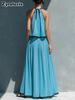 New Fashion Solid Casual Shoulder Strap Top with High Waist A-Line Maxi Skirt Set Outfit