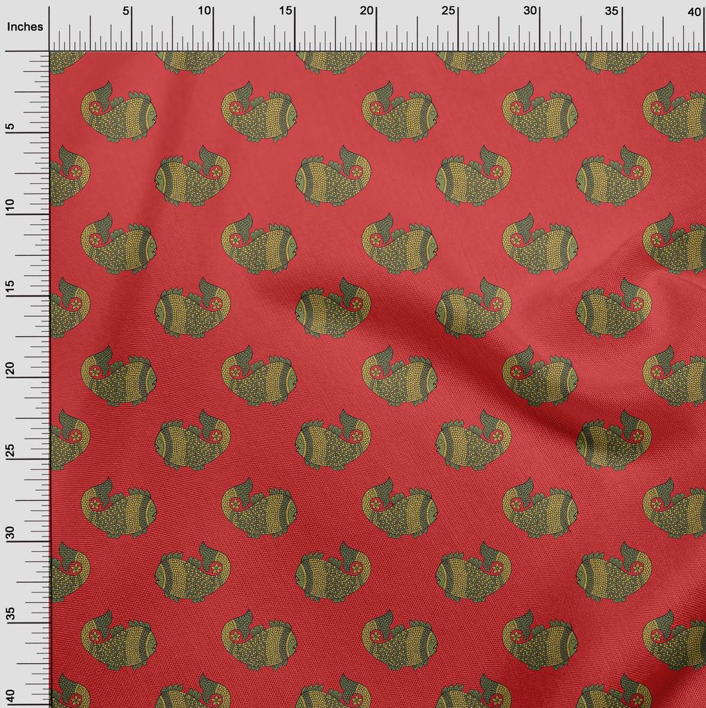oneOone Cotton Flex Fabric Fish Block Printed Fabric 1 Yard 40 Inch Wide