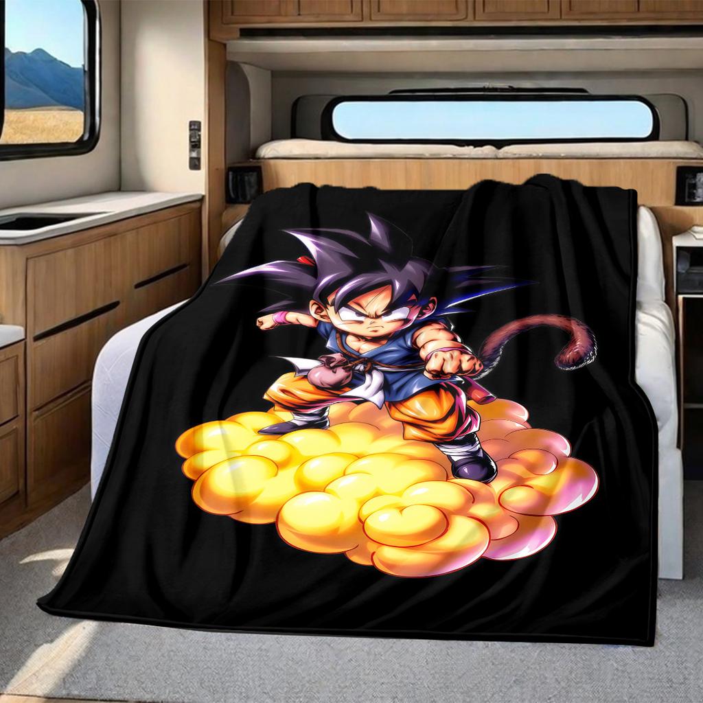 1PC Son Goku  Print Flannel Blanket, High quality All Seasons, Home Decor, Warmth and Comfort, Perfect for Christmas Gifts