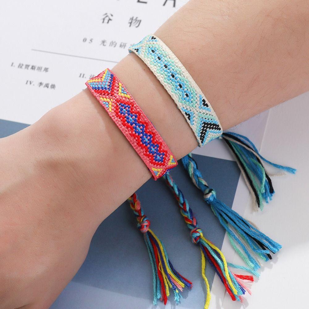Regenbogen Glücklich Böhmisches Armband Verstellbar Nepalesisches Ethnisch Gewebtes Armband Für Männer und Frauen
