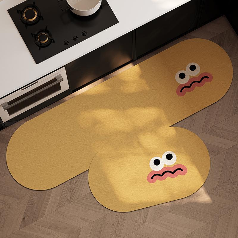 1/2 st Tecknad Diatomitlera Matta Absorberande Halkfri Köksremsmatta Badrumsgolvmatta Balkongmatta Hemdekoration