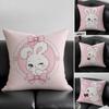 Character Pink Rabbit Cushion Cover Natural Linen Pillowcase Set AllinOne Decor for Sofa Bedroom  Chair