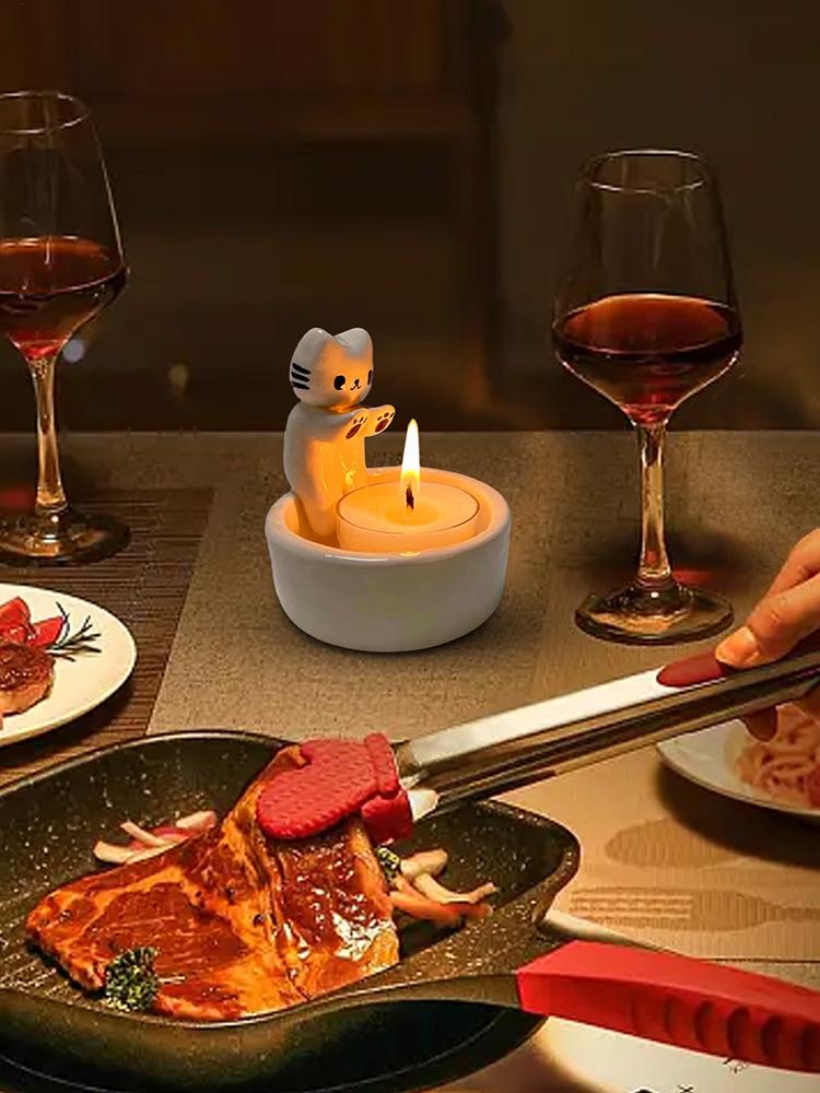 Cat Candlestick Warm Claw Cat Gypsum Cute Cartoon Candle Holder Candle Wax Holder Wax Tealight Tray Cartoon Cat