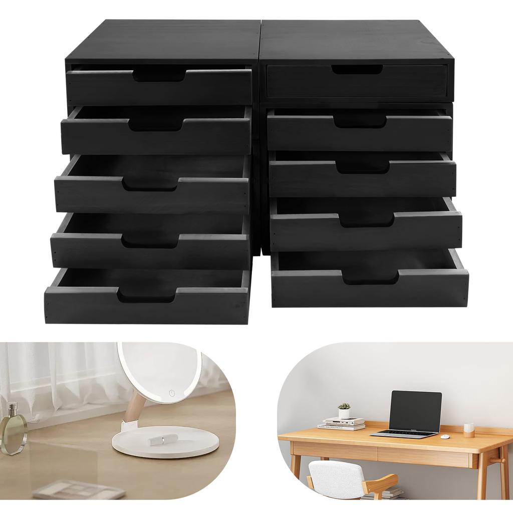 4 Items Wood Rectangular Drawer Cabinet,Pink/Brown/Blue/Black Desktop Storage Organizers for Living Rooms,Bedrooms