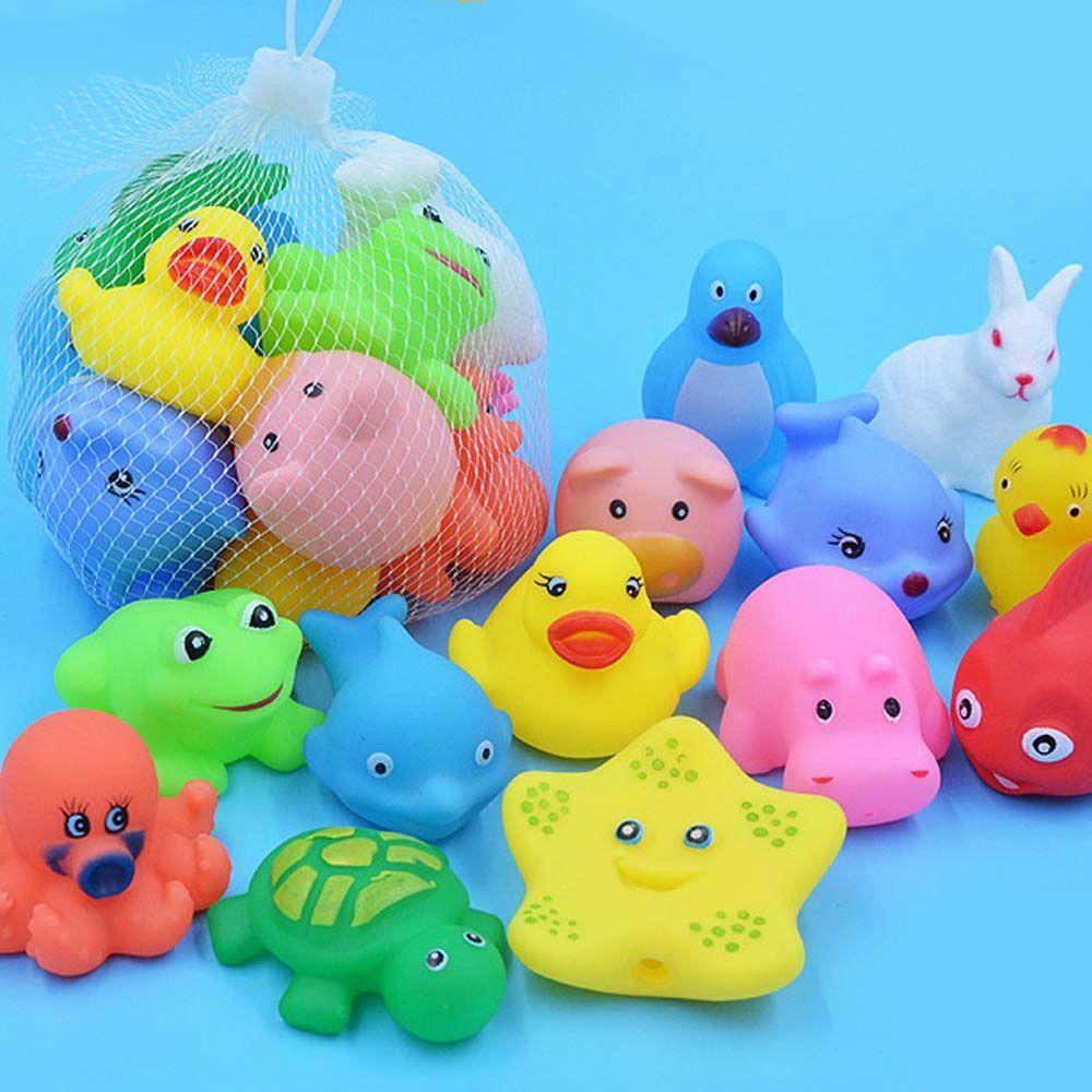 Cute Animals Float Baby Gift With Mesh Bag Classic Toys Swimming Water Toy Bath Toy Soft Rubber