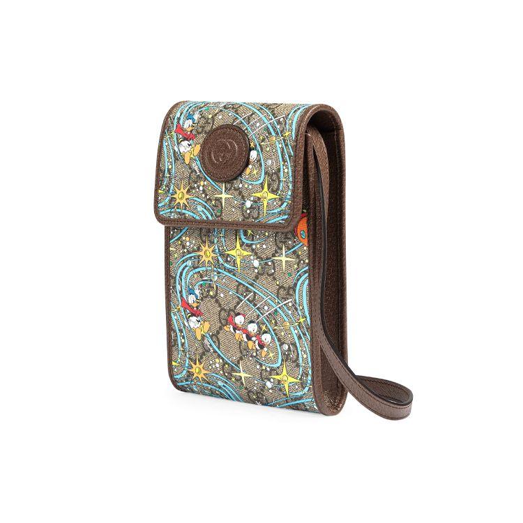 Gucci X Disney Donald Duck Print Logo Leather Canvas Flap Phone Bag Unisex Shoulder Bag Ebony 647927-2N9AT-8679