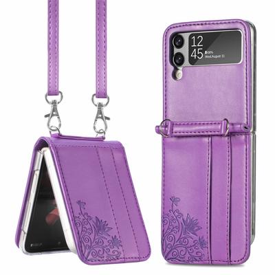 Lanyard Crossbody kožené puzdro pre Samsung Galaxy Z Flip 3 4 Flip1 2 5g Nárazuvzdorný Slot na kartu Ochranný kryt telefónu proti poškriabaniu