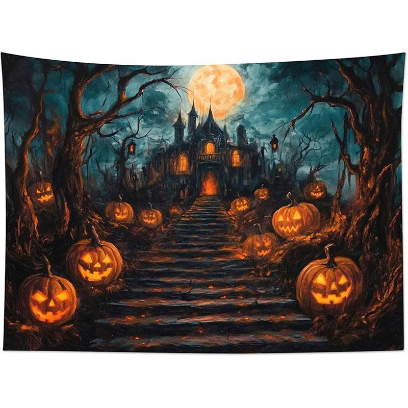 

Halloween Pirate Ship Cthulhu Monster Terror High Sea Fantasy Full Moon Night Printed Tapestry Halloween Theme Party Decoration 74x94cm(29x37in)