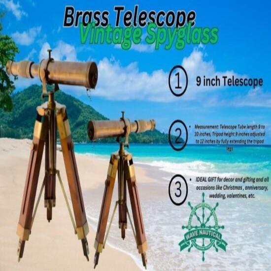 Messing Teleskop mit Holzstativständer Maritim Nautisch Vintage Schreibtischdeko