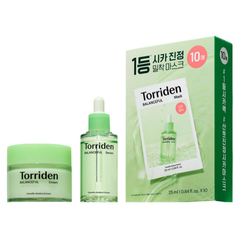 TORRIDEN Набор успокаивающего ухода Balanceful Cica (Сыворотка 50 мл + Крем 80 мл + Маски 10 шт.)