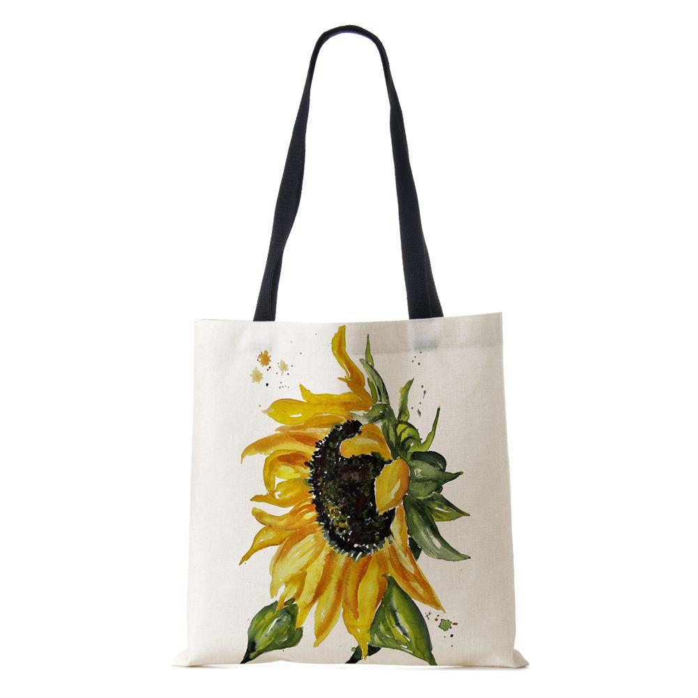 Sunflower Flowers Women Shoulder Bag Shopper Canvas Casual Grocery Handbag 2022 Print Painting Vintage Large Capacity Tote Books