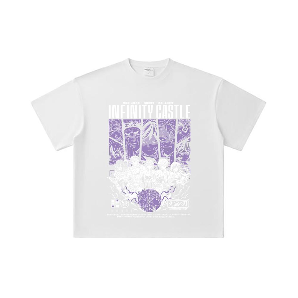 260 GSM Double Yarn 32 Count 100% Cotton Demon Slayer V90 Infinity Castle Print Unisex Heavy Cotton T Shirt